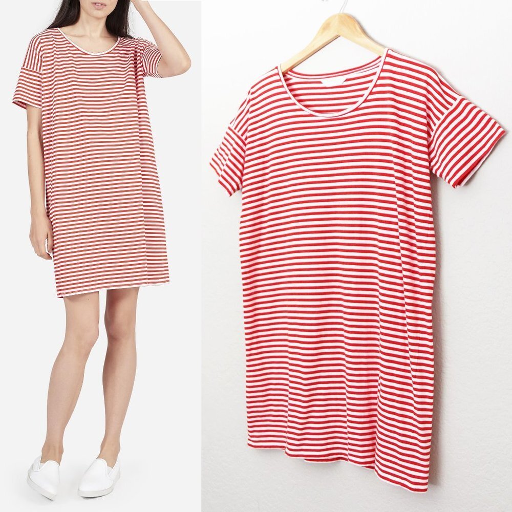 Everlane The Cotton Striped Oversized Tee T Shirt Dress S Red White Casual Small